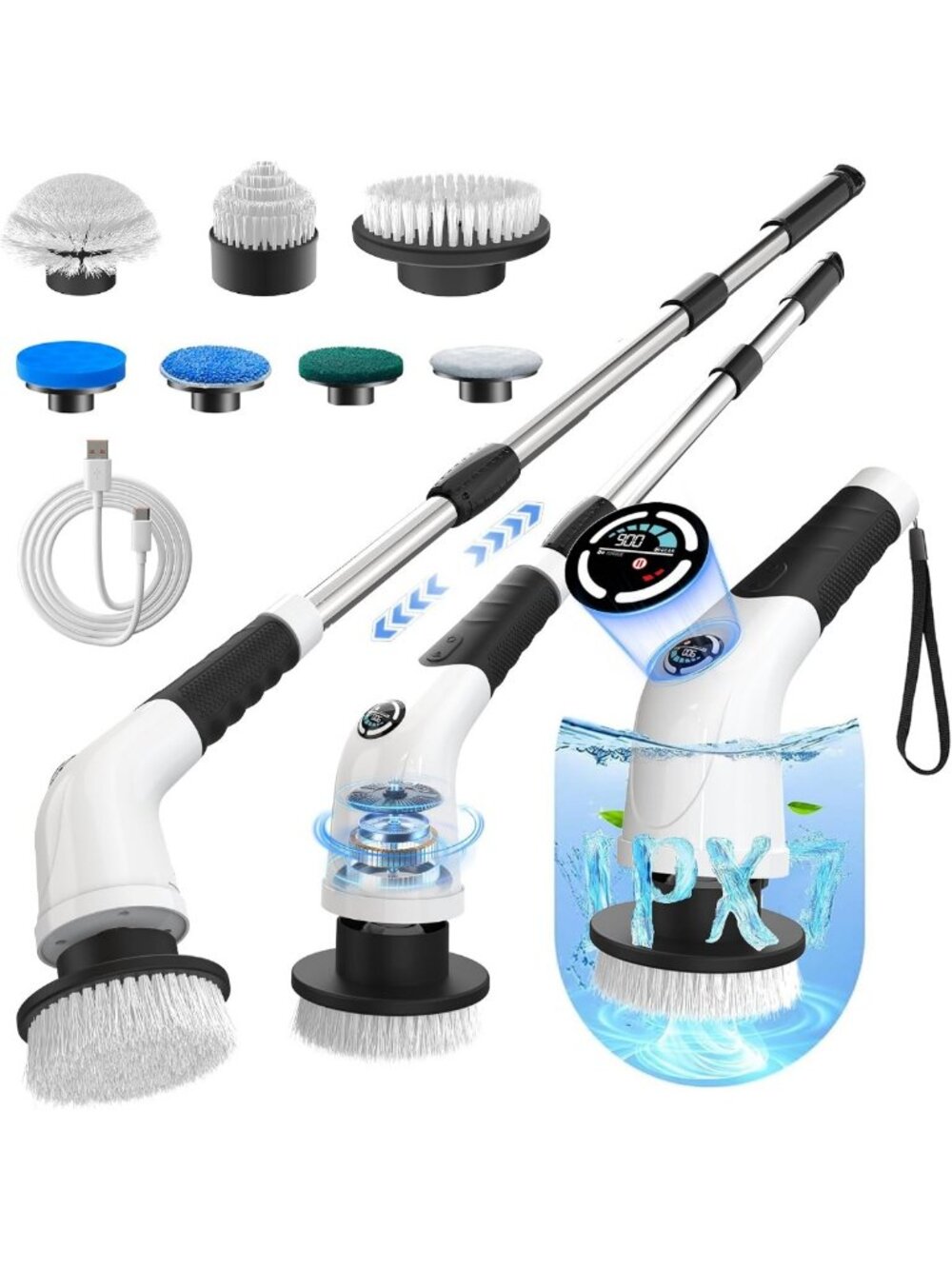Cordless Electric Spin Scrubber with 180 Min Runtime, 3-Speed & 7 Brush Heads